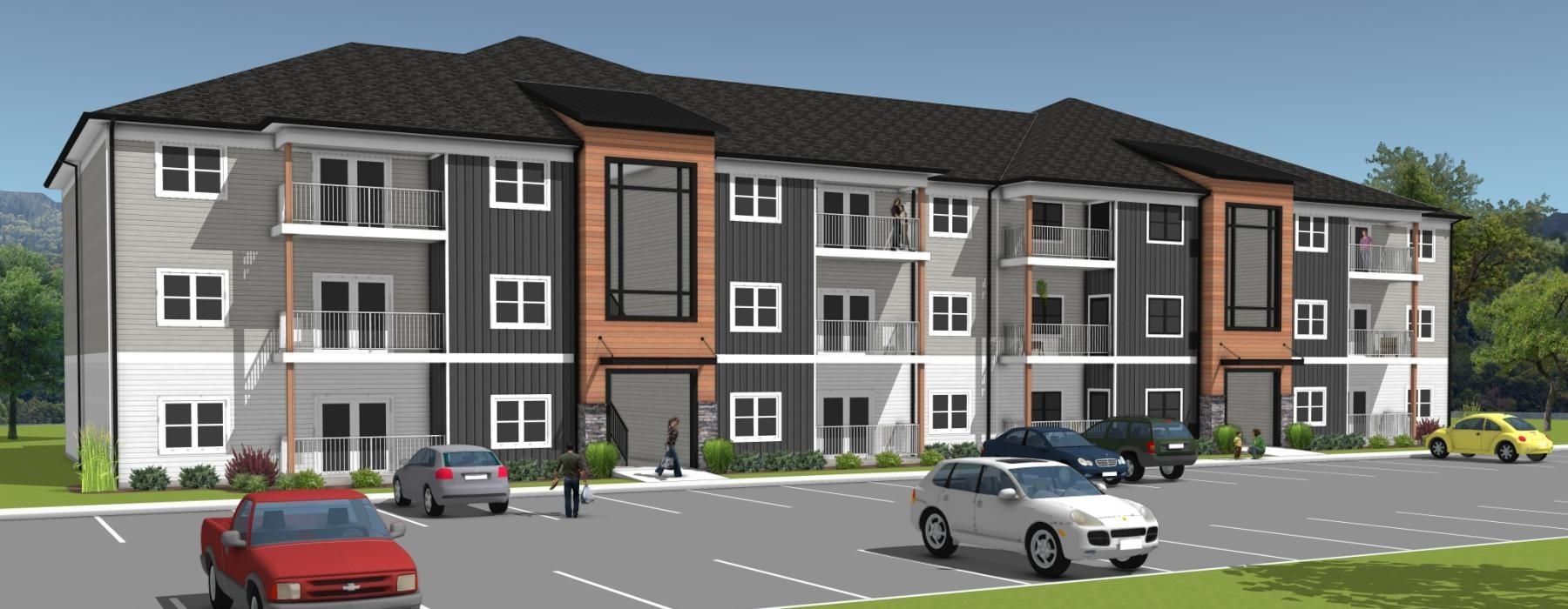 a building with cars parked in front